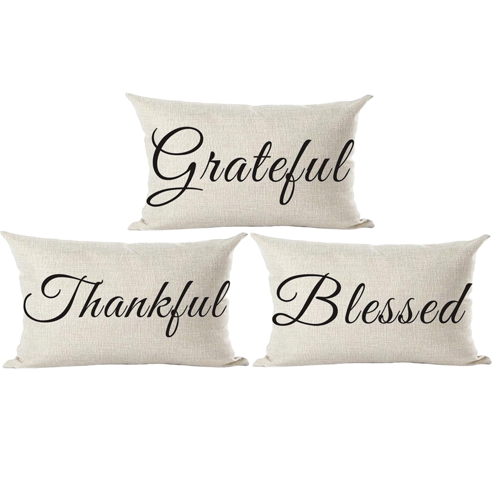 Ramirar Set of 3 Black Word Art Grateful Thankful Blessed for Thanksgiving Day Decorative Lumbar Throw Pillow Cover Case Home Living Room Bed Sofa Car Cotton Linen Rectangular 12 x 20 Inches-image-16