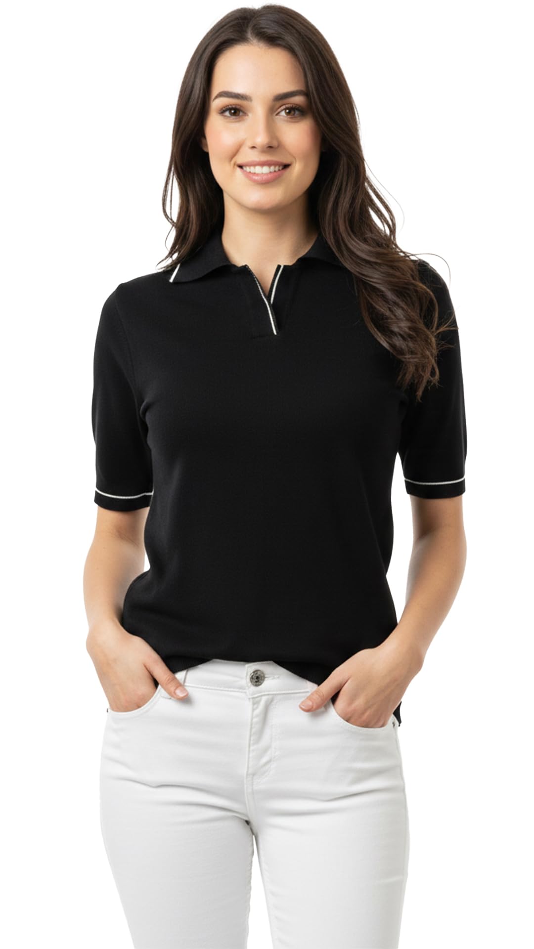 lasoon Women's Regular Fit Polo T-Shirt | Premium Viscose Collared Neck Top with Contrast Tipping | Half Sleeve Smart Casual Office T-Shirt for Women & Girls-picture-41