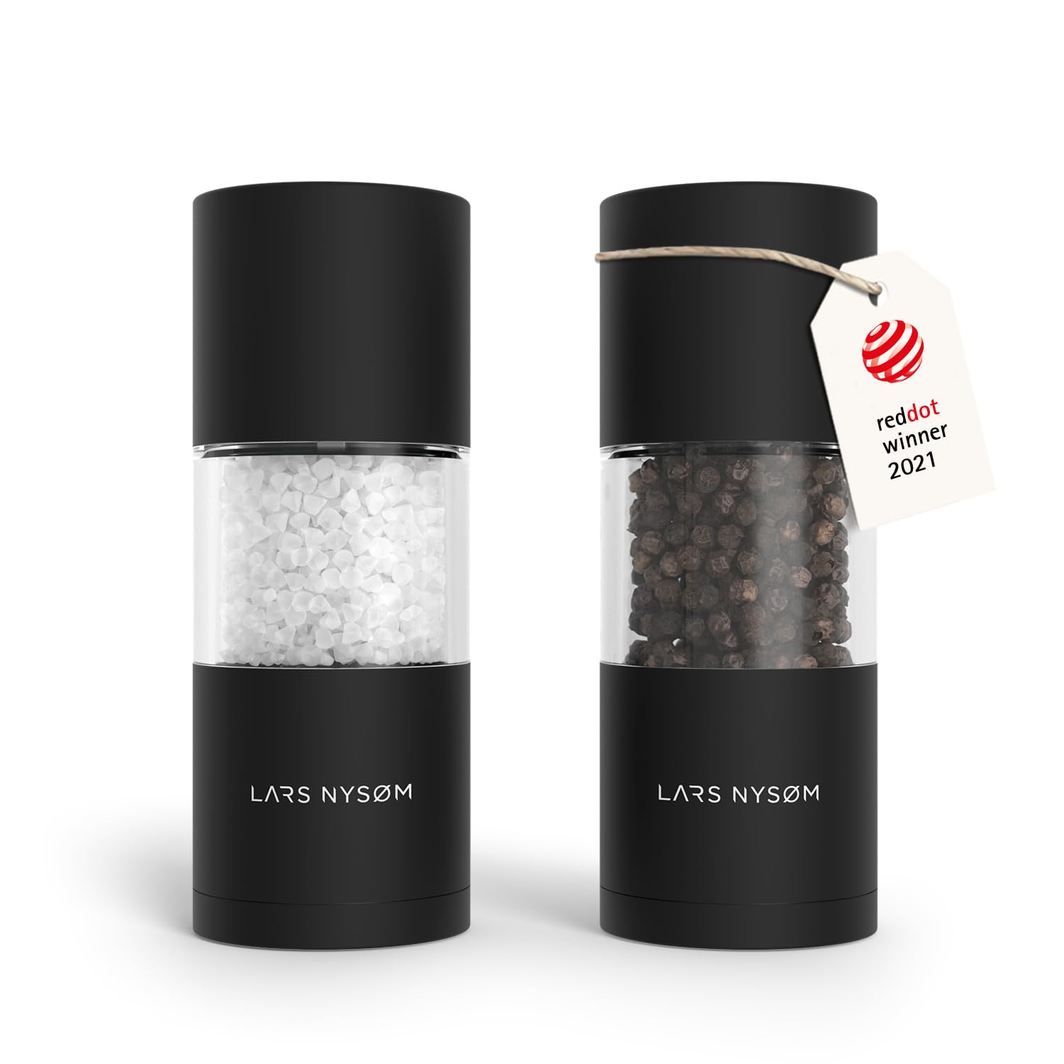 Salt and Pepper Grinder Set, Manual Salt and Pepper Mills with Adjustable Ceramic Grinder, Design Spice Shaker Set (Carbon Black)
