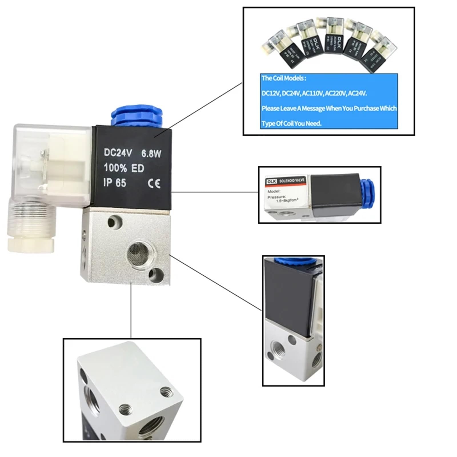 1 Uds 3V1-06 Válvula Solenoide de 3 Puertos y 2 Posiciones Valvula Neumatico neumática DC12V AC220V DC110V AC24V(3v1-06 Pc8-01,Motor with Bracket)