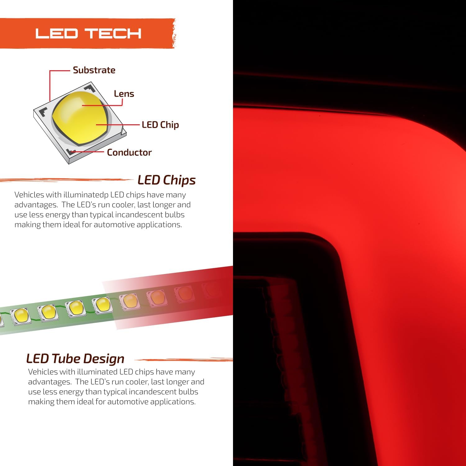 AKKON - Fits 2009-2018 Ram 1500 2010-2018 Dodge Ram 2500 | 3500 Lumiled LED Type [C-Tube Bar] Black Tail light Pair Left + Right