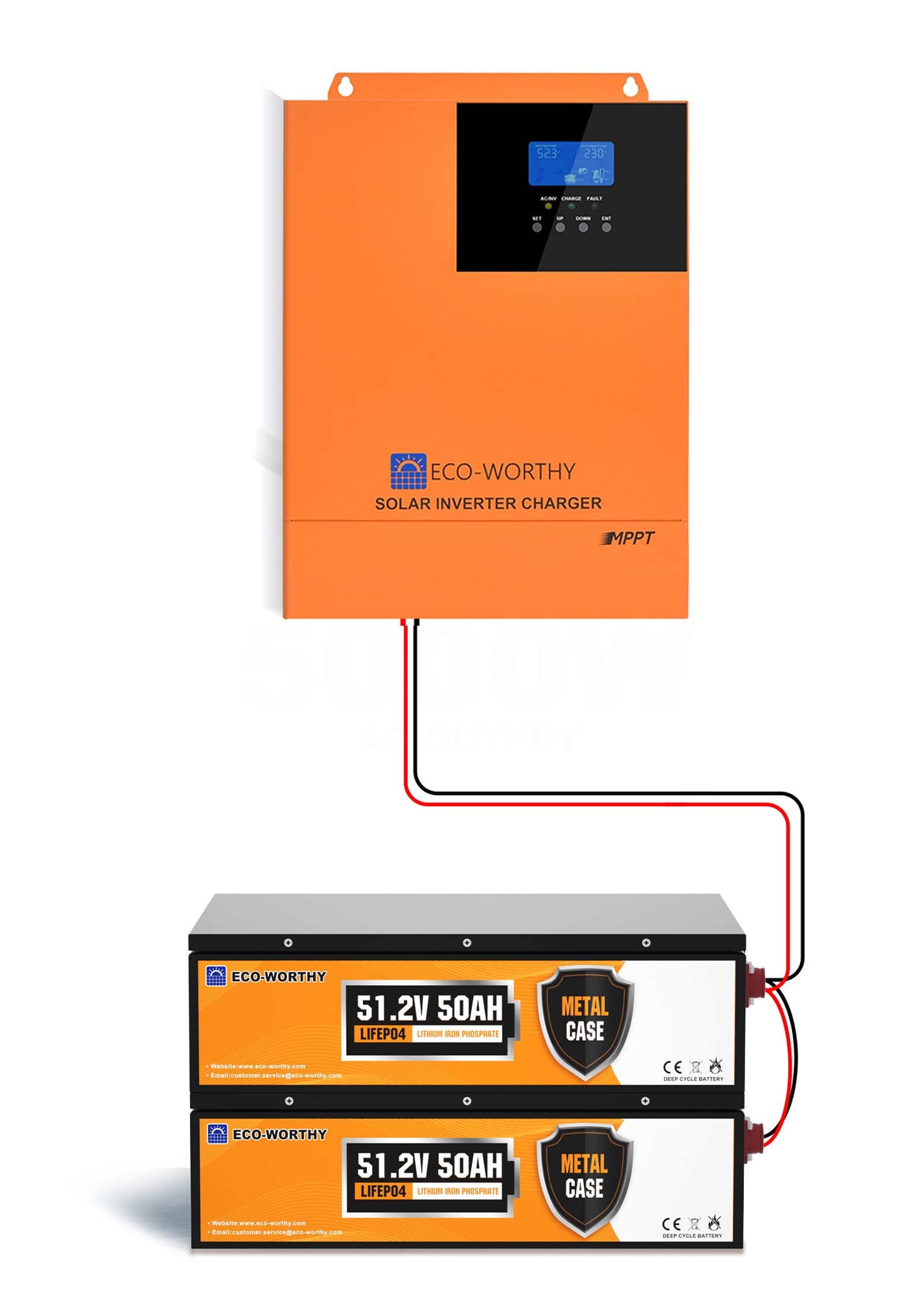 ECO-WORTHY Impianto solare completo 48 V 5 KWh con batteria LiFePO4 48 V 50 Ah + 5000 W ibrido inverter, impianto solare completo con memoria per indipendente dalla rete