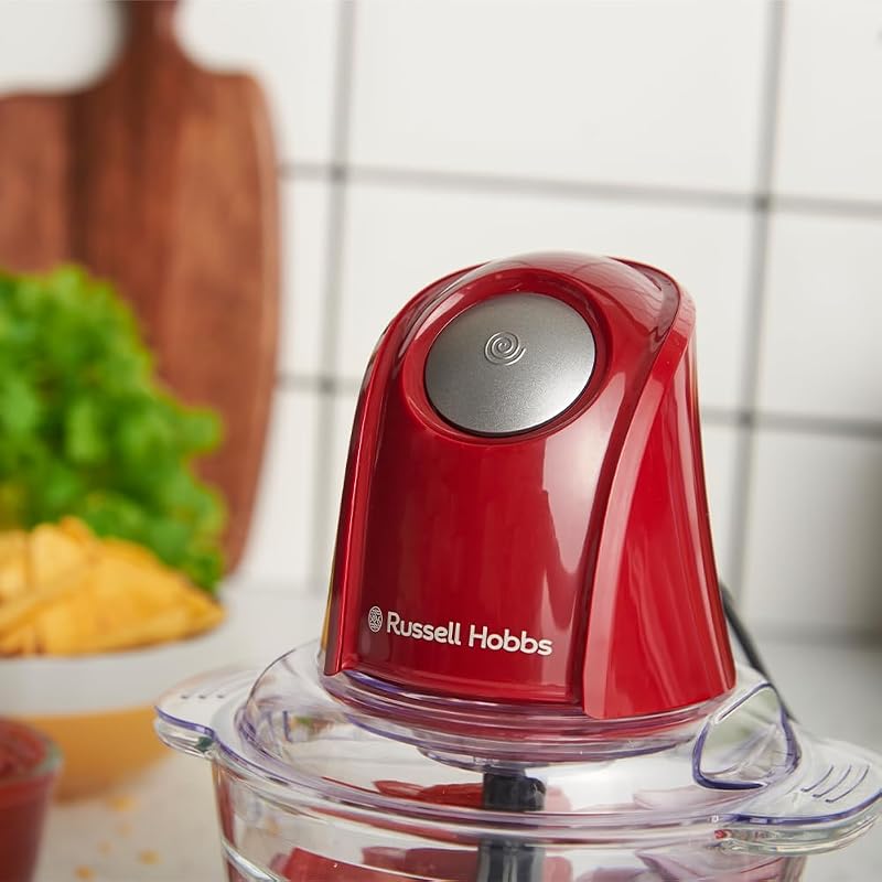 Russell Hobbs Elektromos Mini Aprító Piros 500ml Üveg Edénnyel Húshoz Zöldséghez