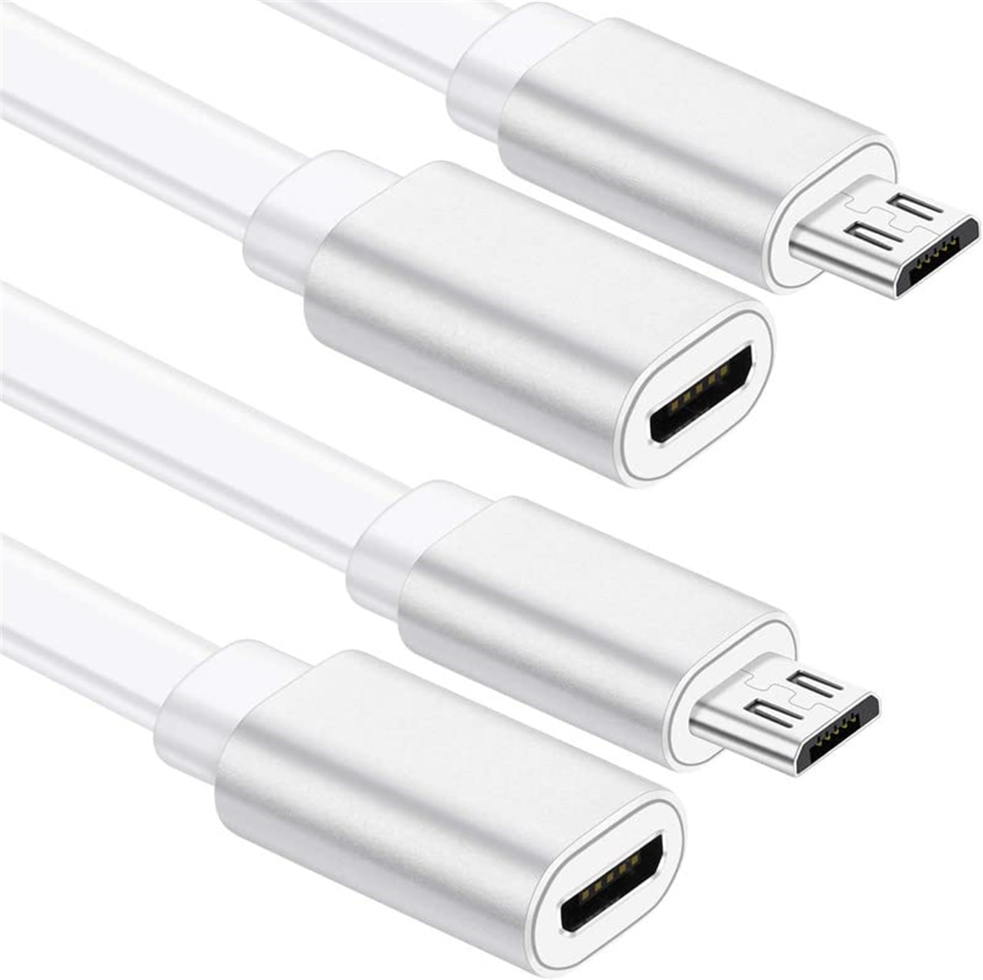 Zmodo Micro USB Extension Cable for Wireless Security Camera Flat Power Cable 10ft / 3m Male to Female Extender Cord, Cable Clip Included (White, 2 Pack)