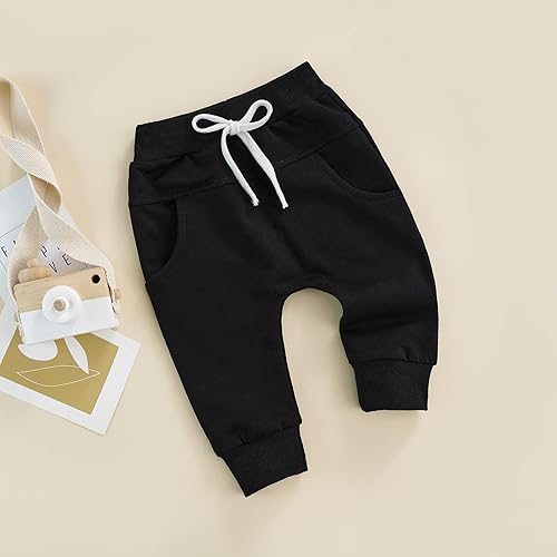 Miniatura 7 de Mubineo Pantalones deportivos básicos lisos para bebés, niños y niñas, cómodos pantalones de algodón con bolsillos