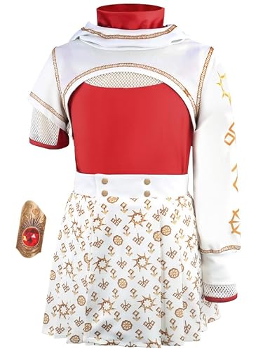 LEMONBABY Kids Girls Nova Zombies 4 pcs Costume Set Cheerleader Birthday Cosplay with Wristband Halloween Dress Up,Dress,5-6years