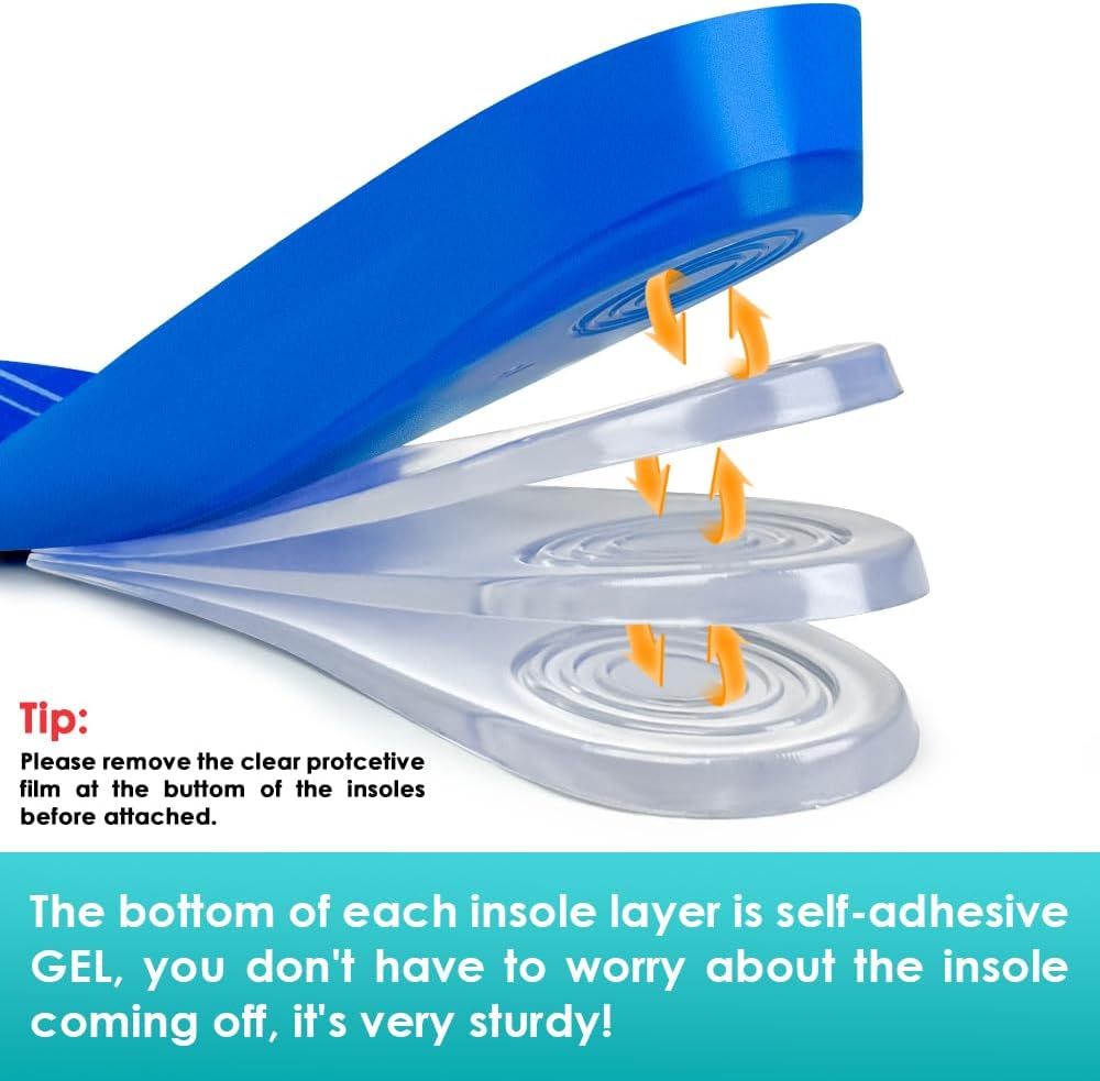 Skyfoot 4 Layers Adjustable Height Increase Insoles, 3/4 Length Shoe Lifts Heel Elevator Cushioned Inserts Up to 1.2 Inches (Blue, Large: Women 9.5-13, Men 8.5-14) - Image 4