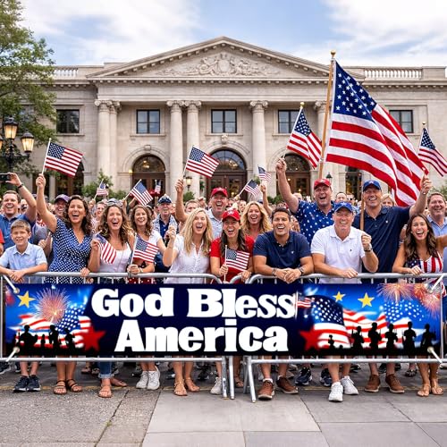 Image of BlissYard 4th of July Decorations God Bless America Banner 118 x 20 Inch Patriotic Banner for Outside Large American Flag Banner Memorial Day Independence Day Outdoor Decorations for Yard Fence Porch