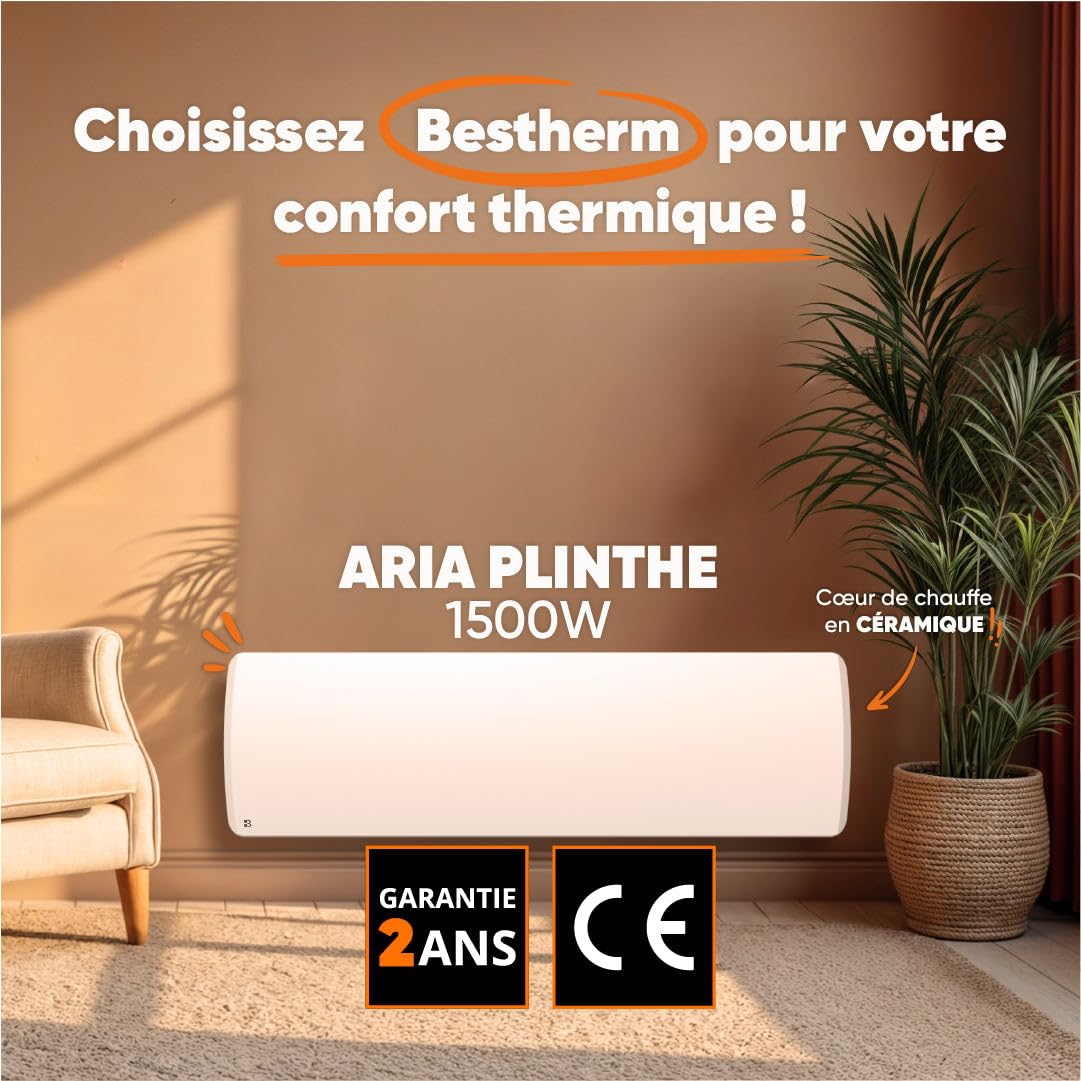 BESTHERM - Radiateur électrique fixe à inertie sèche céramique 1500W Bestherm ARIA plinthe blanc