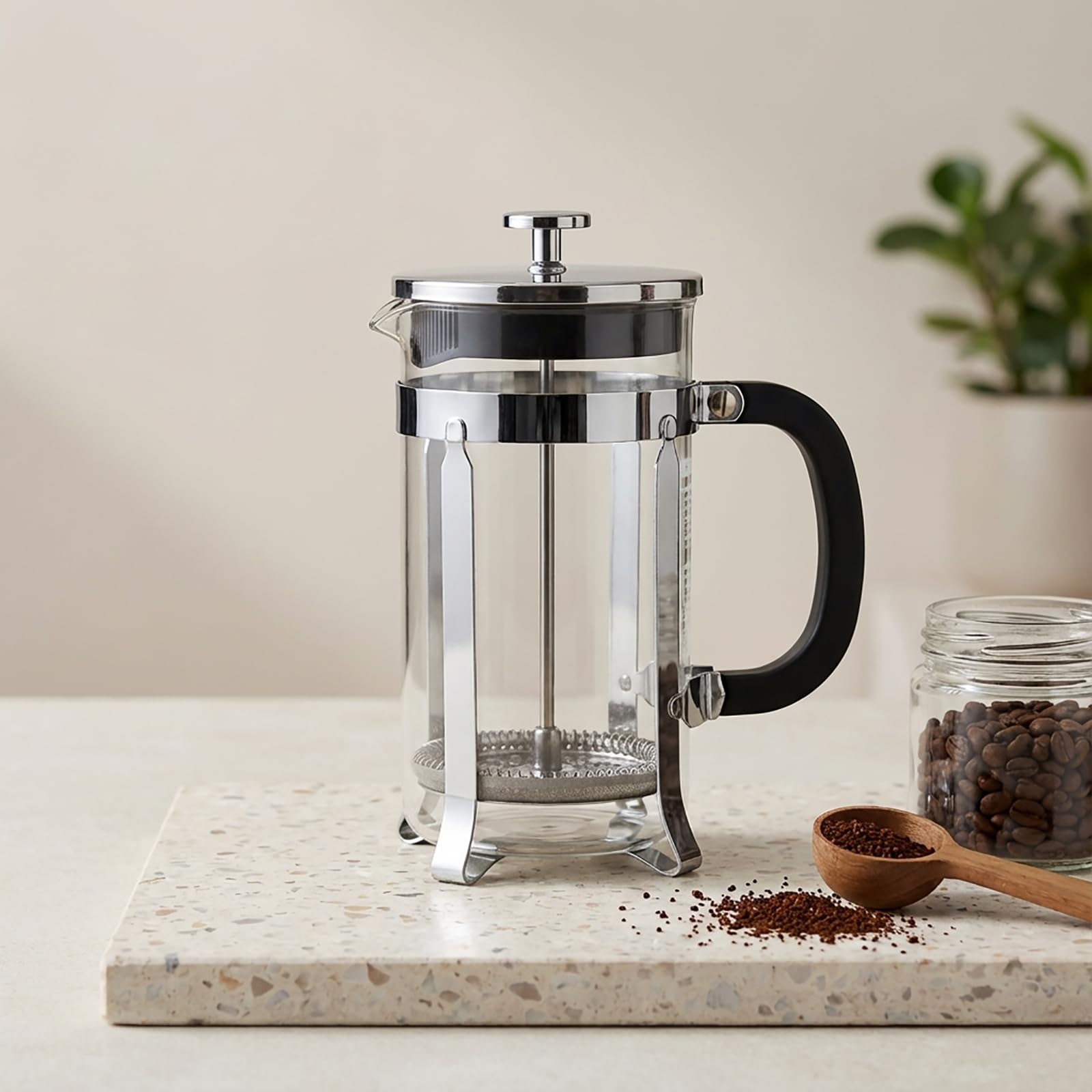 Caffettiera French Press in Vetro Resistente al Calore con Filtro Facile da Pulire, Pressa Francese per Caffè e Tè, Design Multifunzionale Ideale per Casa, Viaggio e Campeggio (600, Millilitri)