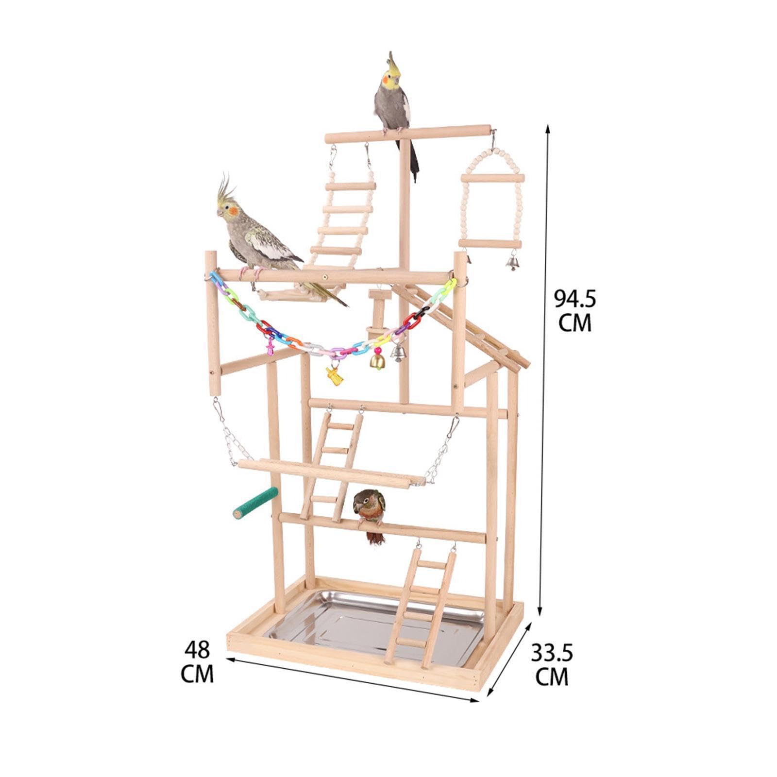 Puesto de Juegos para pájaros, Percha de para Madera con Juguetes para Masticar y Escalera, Experiencia Divertida para periquitos y cacatúas, Soporte Juego para Hacer Ejercicio, Columpio