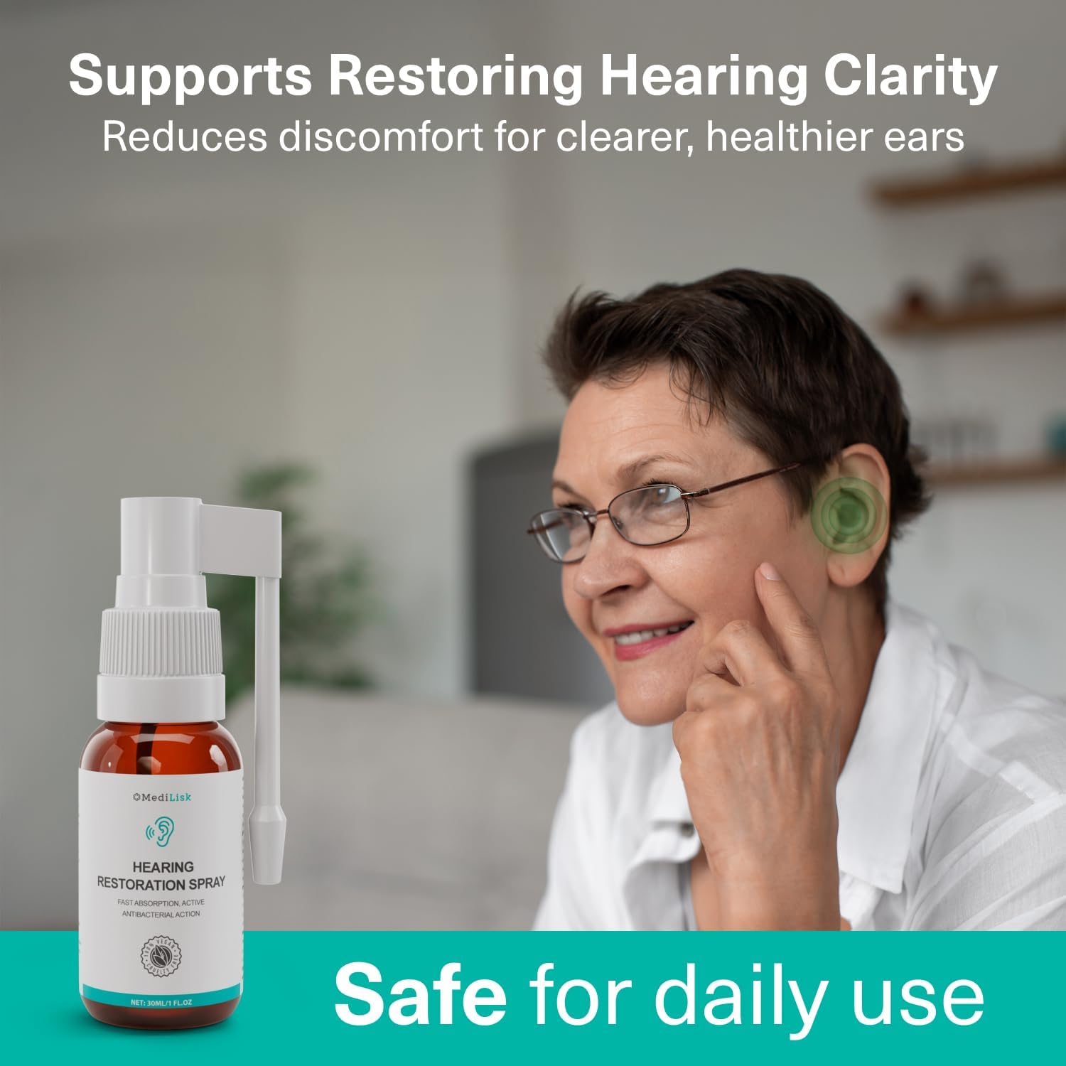 Medilisk Hearing Restoration Spray – Earwax Cleaning & Ear Care Solution | Free from Harsh Chemicals, Gentle for Sensitive Ears | Easy Spray Application, 1 Fl.Oz
