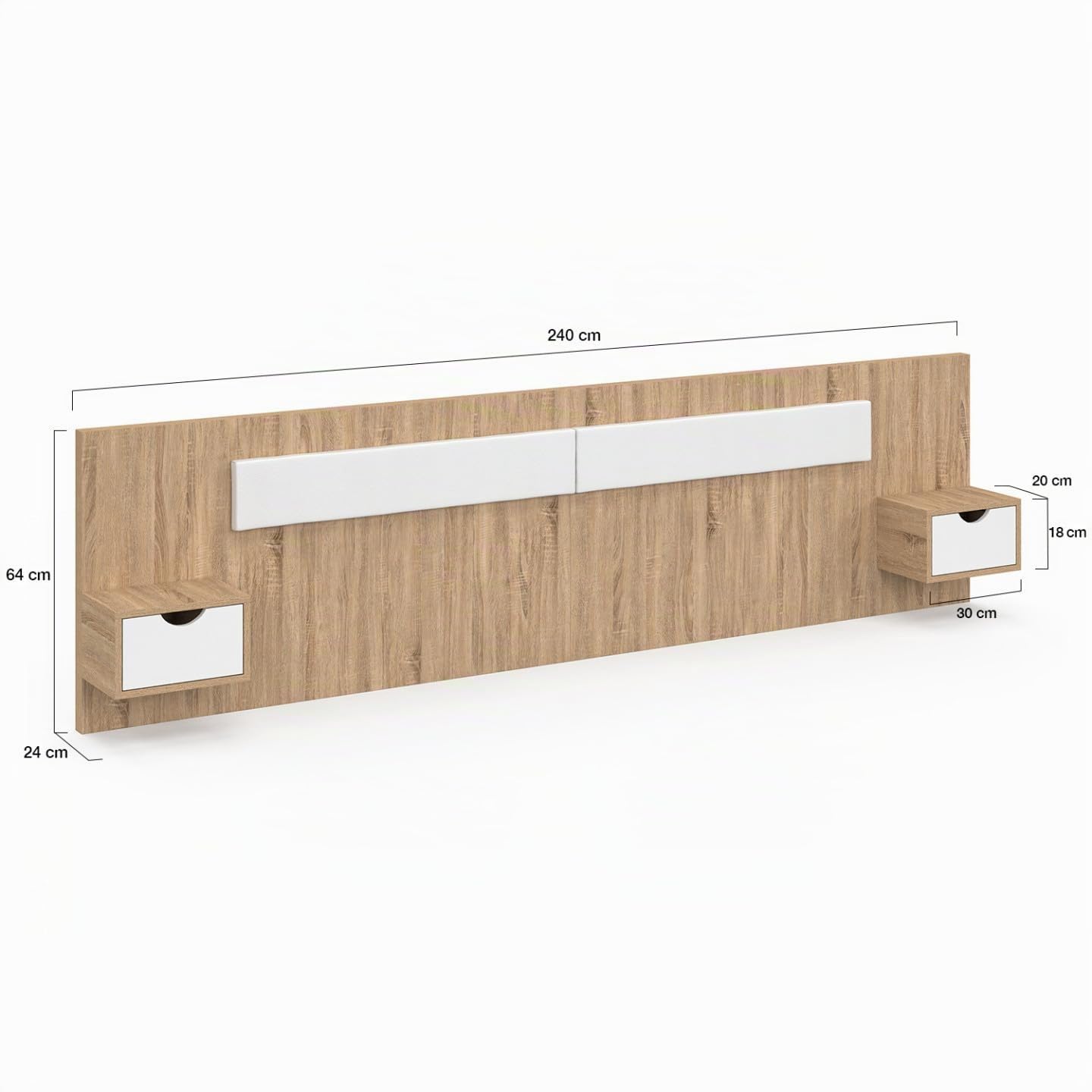 IDMarket - Cabecero de cama colgante con mesita de noche Santa para cama 140, 160 y 180 cm, madera y blanco