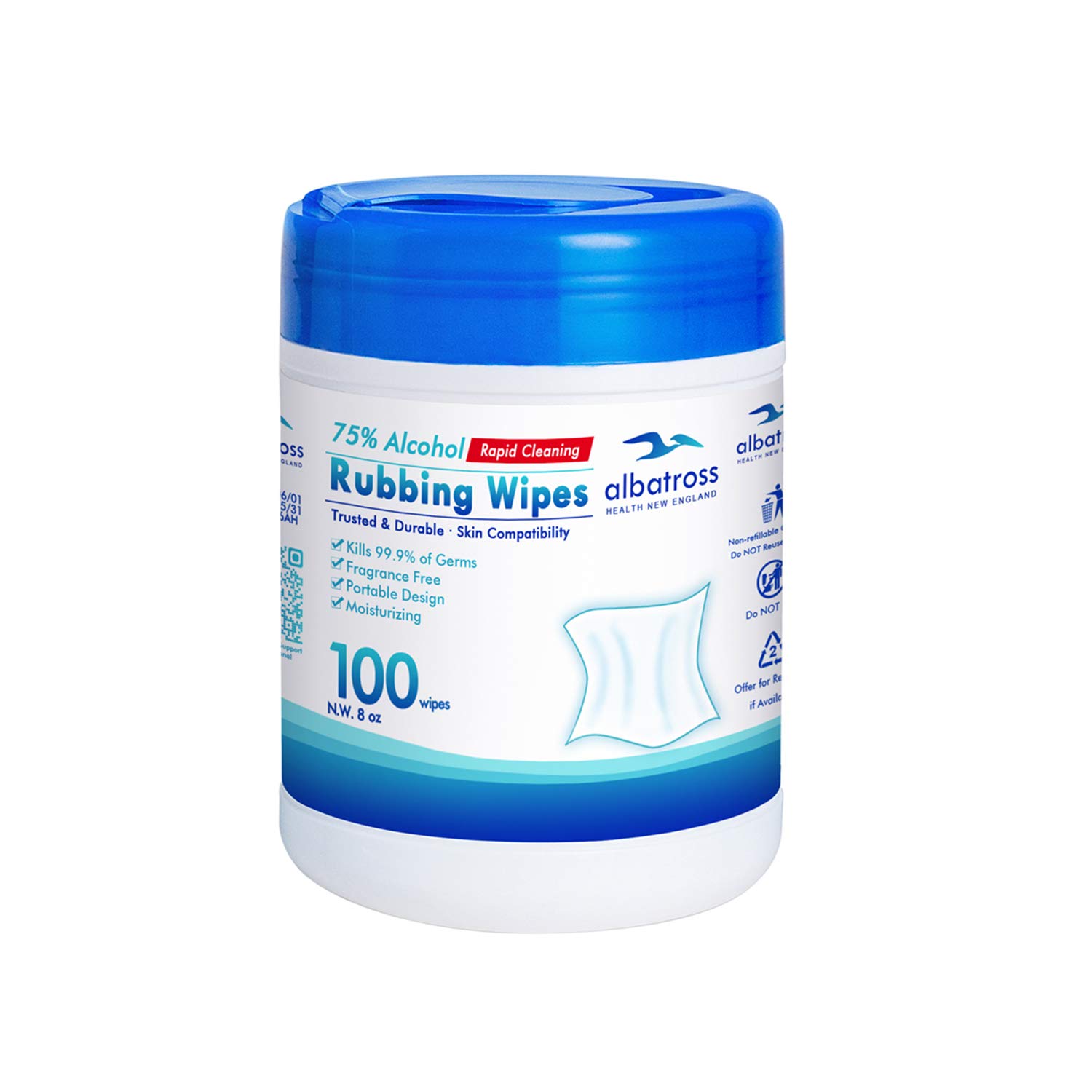 75% Alcohol Based Sanitizing Wipes Small Size Fit in Purse and Car Cup Holder 4 x 4.3 Inches (100pcs per Resealable Canister) Disinfectant for Hands and Skin Wet Hygienic Disposable Sanitizer Wipes