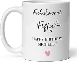 Confidently Quirky - Personalised Fabulous At 50 White Mug, Funny Fabulous 50th Birthday Mug, 50th Birthday Gift For Her, Keepsake 50th Birthday Woman, Mum 50th Birthday