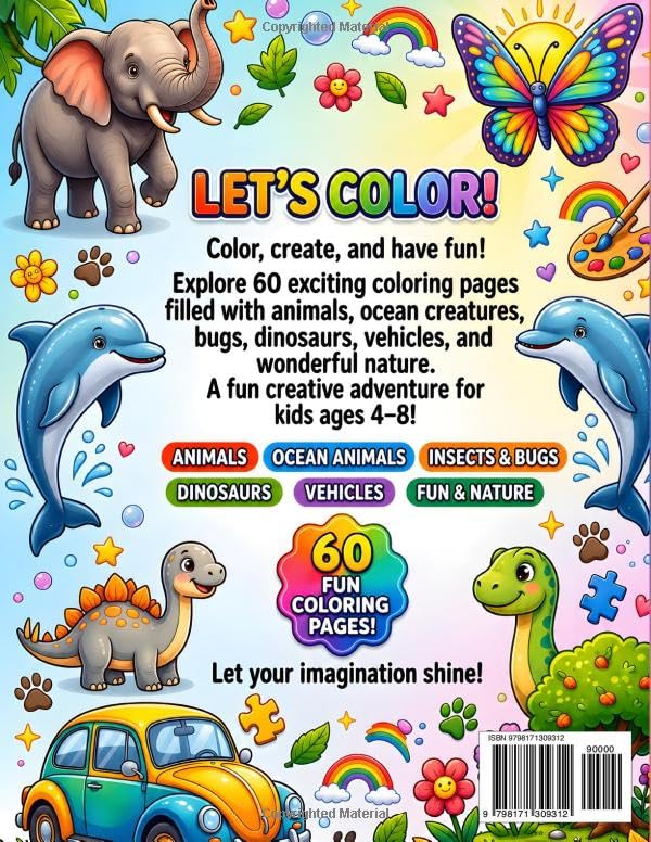 MY BIG COLOR ME! BOOK: 60 Fun Coloring Pages of Animals, Ocean Life, Bugs, Dinosaurs, Vehicles & Nature for Kids Ages 4–8 (Smart Kids Activity & Worksheet Books) image 3