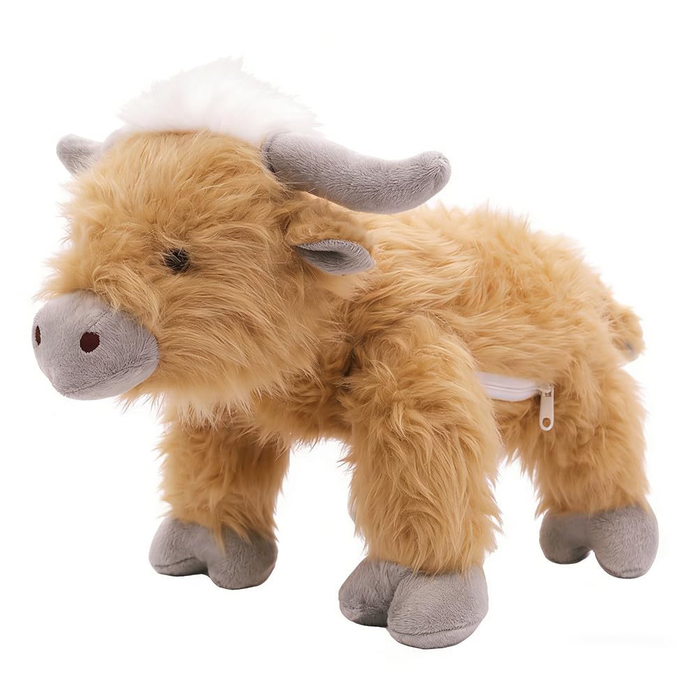 JynxtoyZeal 35cm Highland Cow Stuffed Animals Plush Toy Hochlandskühe Teddy Stuffed Soft Standing Highland Bull Animal Toy Soft Cuddly Plushies Farm Toy Home Decor Gift