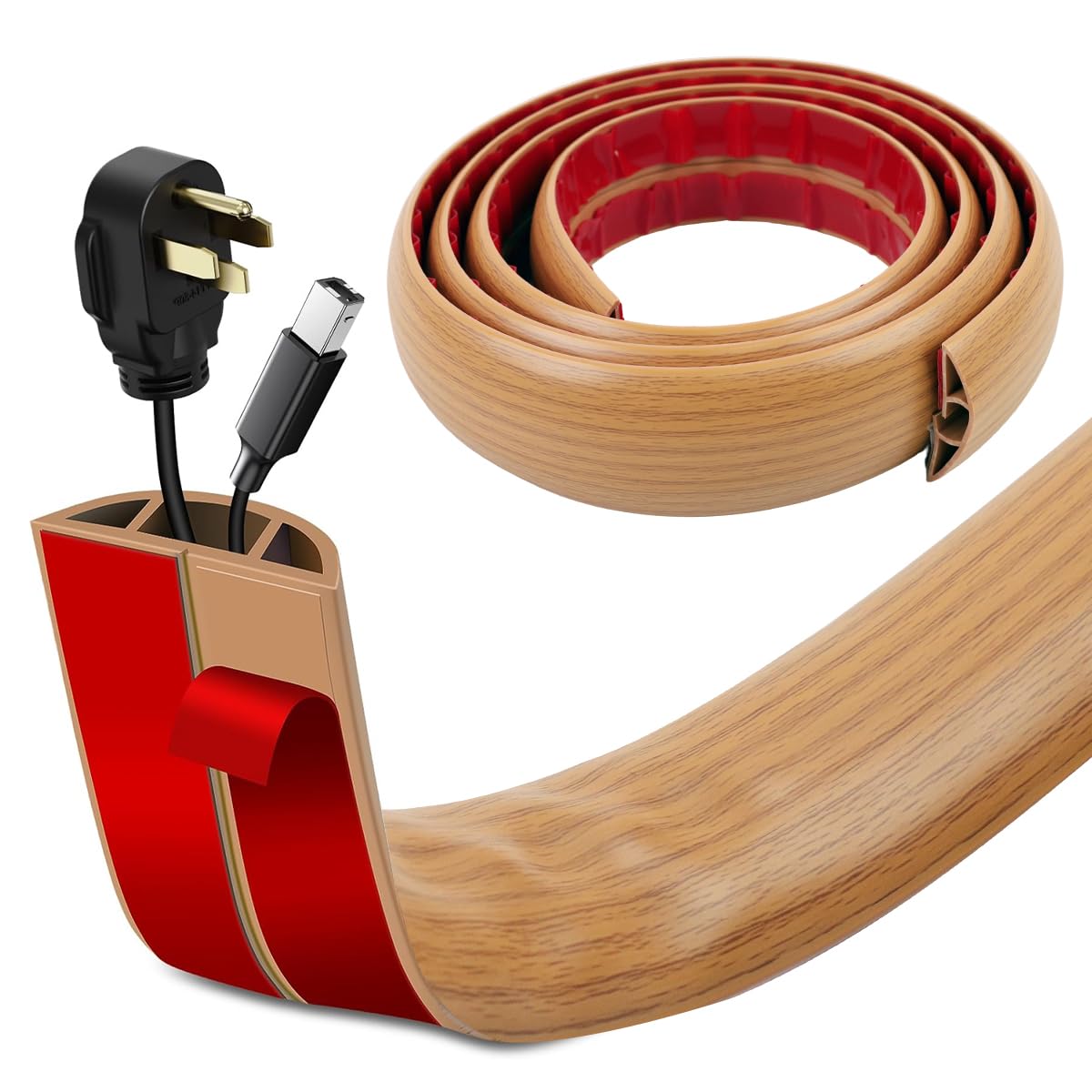 HASTHIP® 6.6FT Floor Cord Cover Self Adhesive Cord Hider Floor Cable Management Electric Cord Covers Cuttable Cord Protector Sleeve PVC Rubber Cable Protector Power Cable Protector