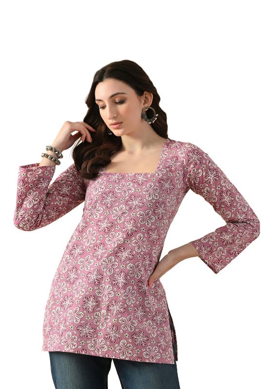 daevish Women’s Rayon Blend Printed Short Kurti | Straight Fit Casual Ethnic Top | Square Neck Full Sleeve Kurta Office College-picture-3