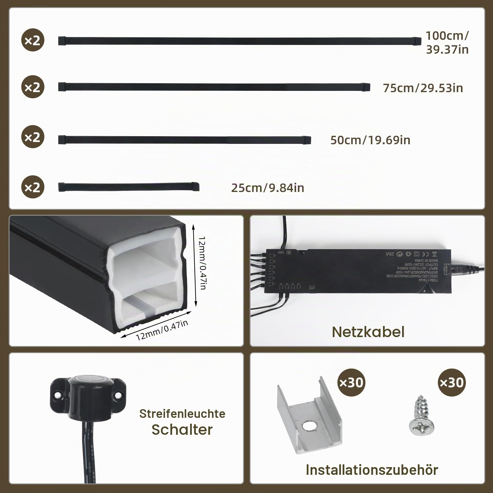 LED für Akustikpaneele, 8 Stück Led Streifen Akustikpaneele Beleuchtung mit Touch-Schalter, Dimmbare Eingebetteter LED für Akustikpaneele Wandpaneele Parallel Unterflurbeleuchtung (Schwarz)