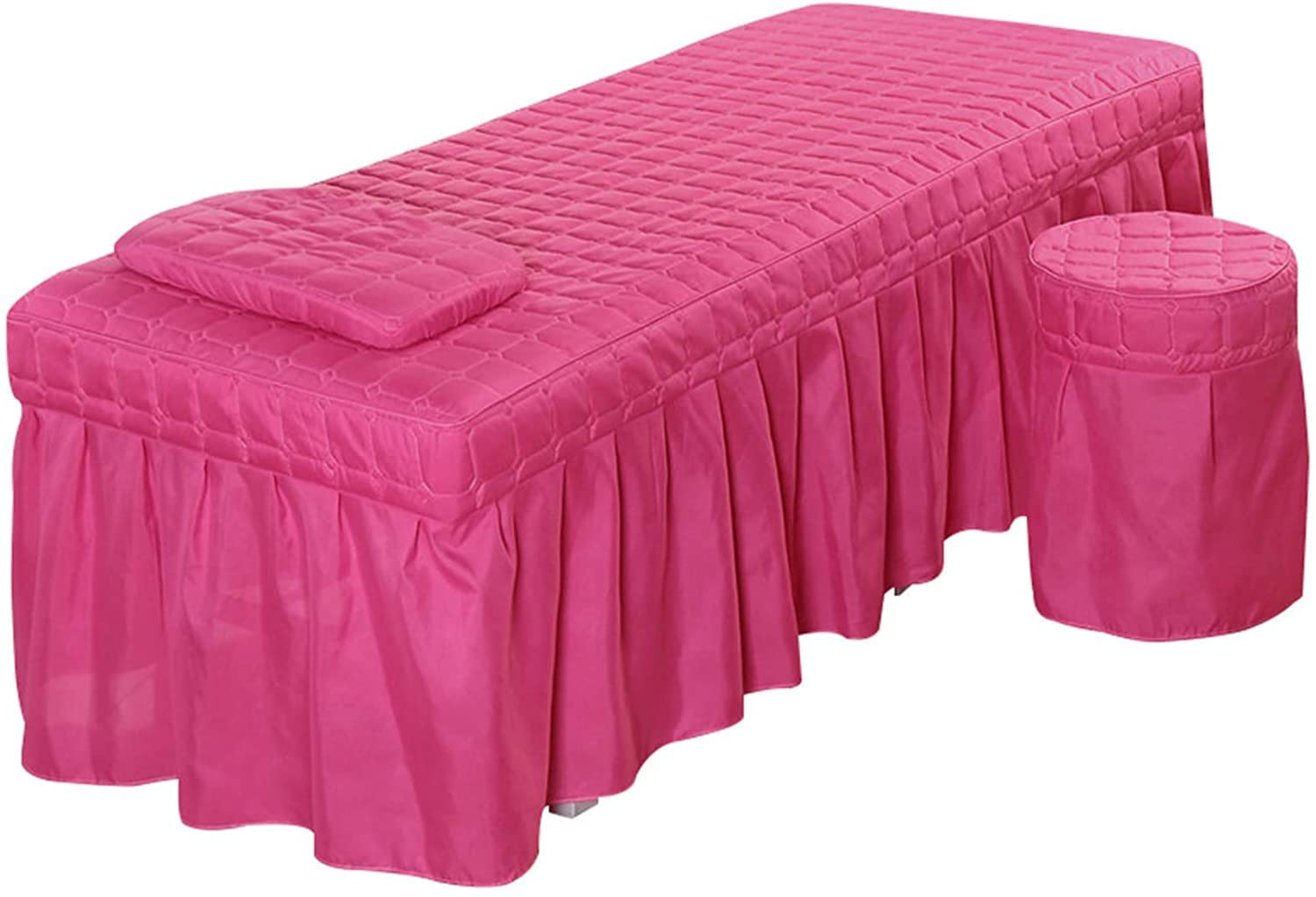 Ensemble Literie Salon De Beauté 4 Pièces - Jupe Lit, Housse Couette, Taie Oreiller, Housse Tabouret - Rose Clair