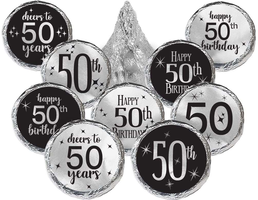 Étiquettes 50e anniversaire au design noir et argent brillant de haute qualité