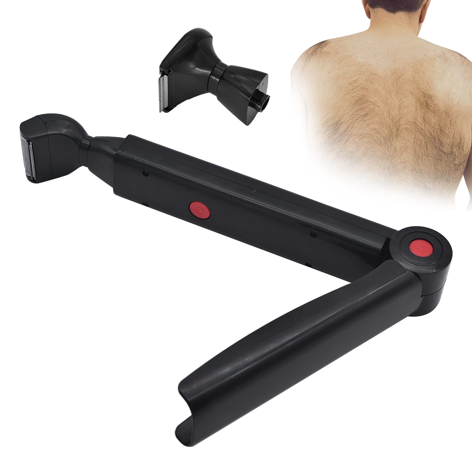 PEALOV Electric Back Shaver,Back Hair Shaver,180° Foldable Handle Design Electric USB Charging Back Body Shaver with 2 Exchangeable Blades,Pain-Free Shave,Do-It-Yourself Electric Body Shaver for Men