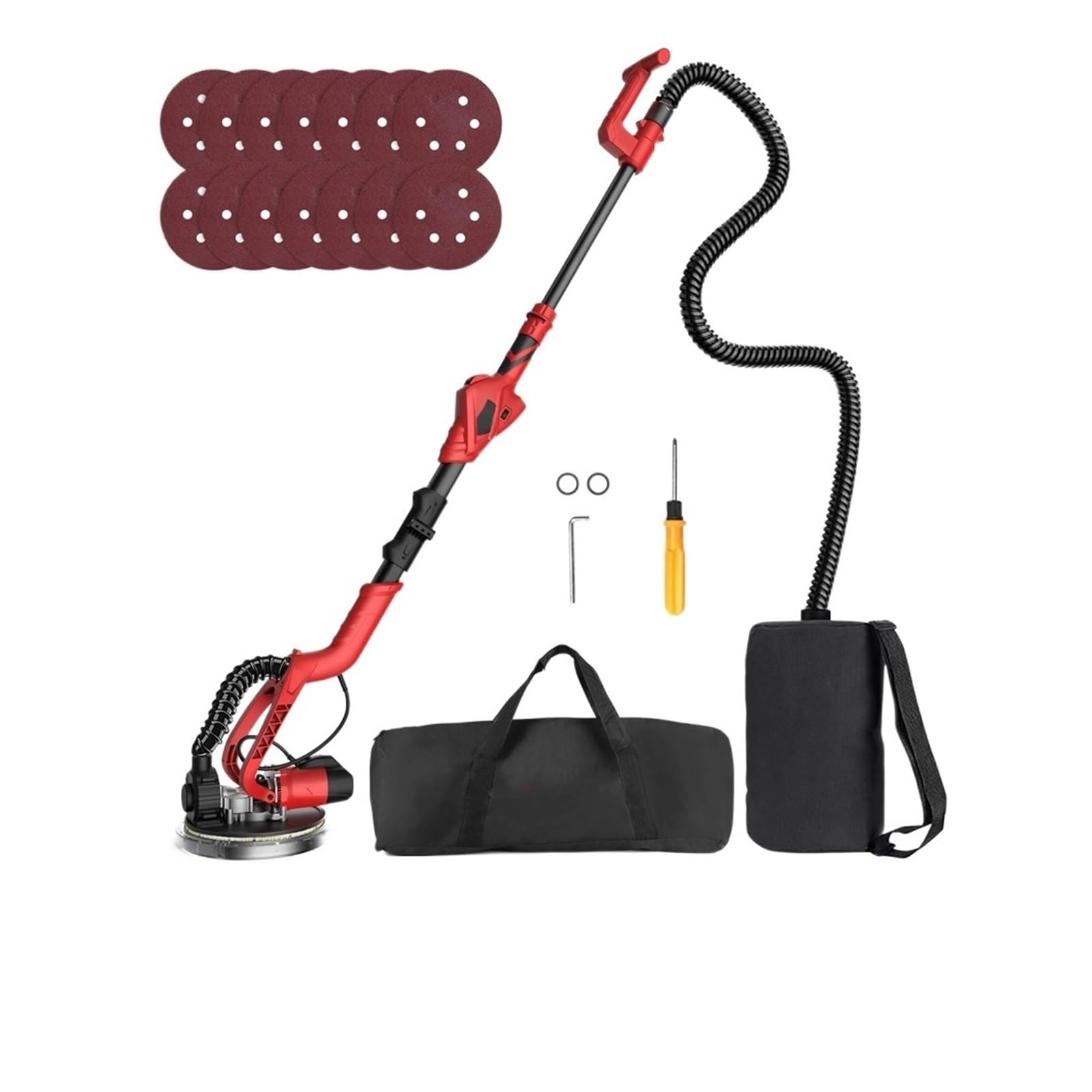 Wall Sander, 710W Drywall Sander Wall Sander， with 14PCS Sanding Discs 6 Variable Speed 1000-1850RPM ，Foldable Handle Electric Grinding Machine