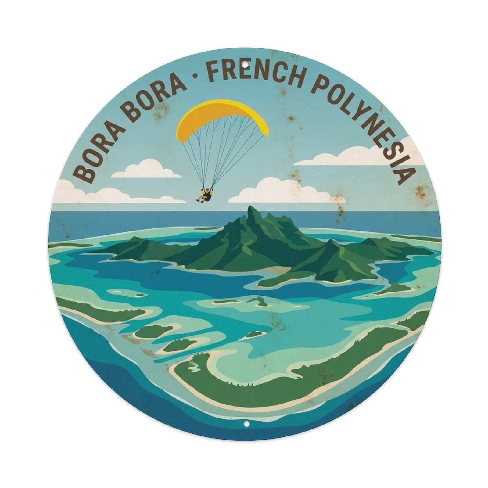Olyhtr 8X8inch Classic Style Parasail Borabora Otemanu Lagoon Vintage Island Metal Tin Sign