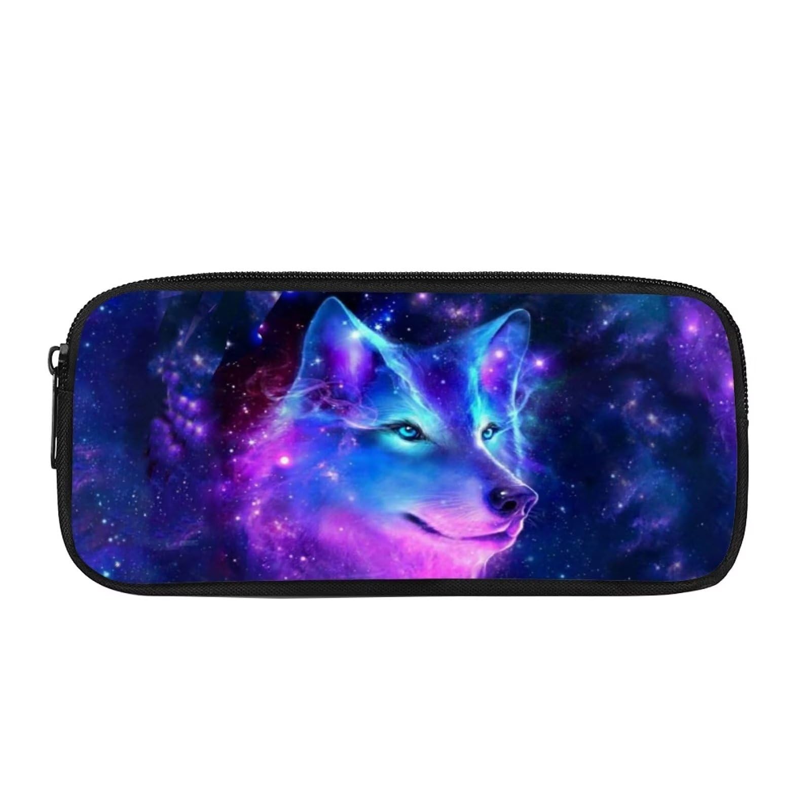 Showudesigns Galaxy Wolf Pencil Bag for Girls Pencil Cases Durable Makeup Bag Zipper Pencil Box Organizer Bone Coin Pouch Purple School Supplies — image 1