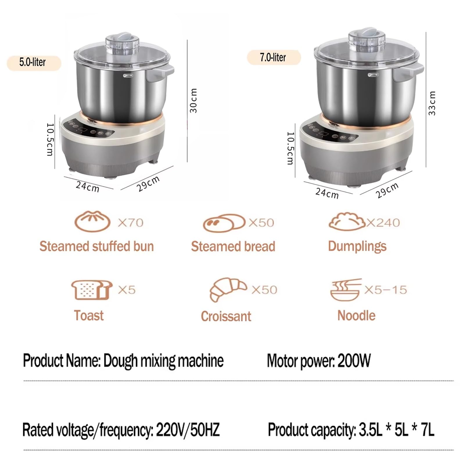Amasadora eléctrica con función de fermentación, diseño antiadherente para hornear y tostar en la cocina, capacidad de 5 l, ideal para panaderos caseros.