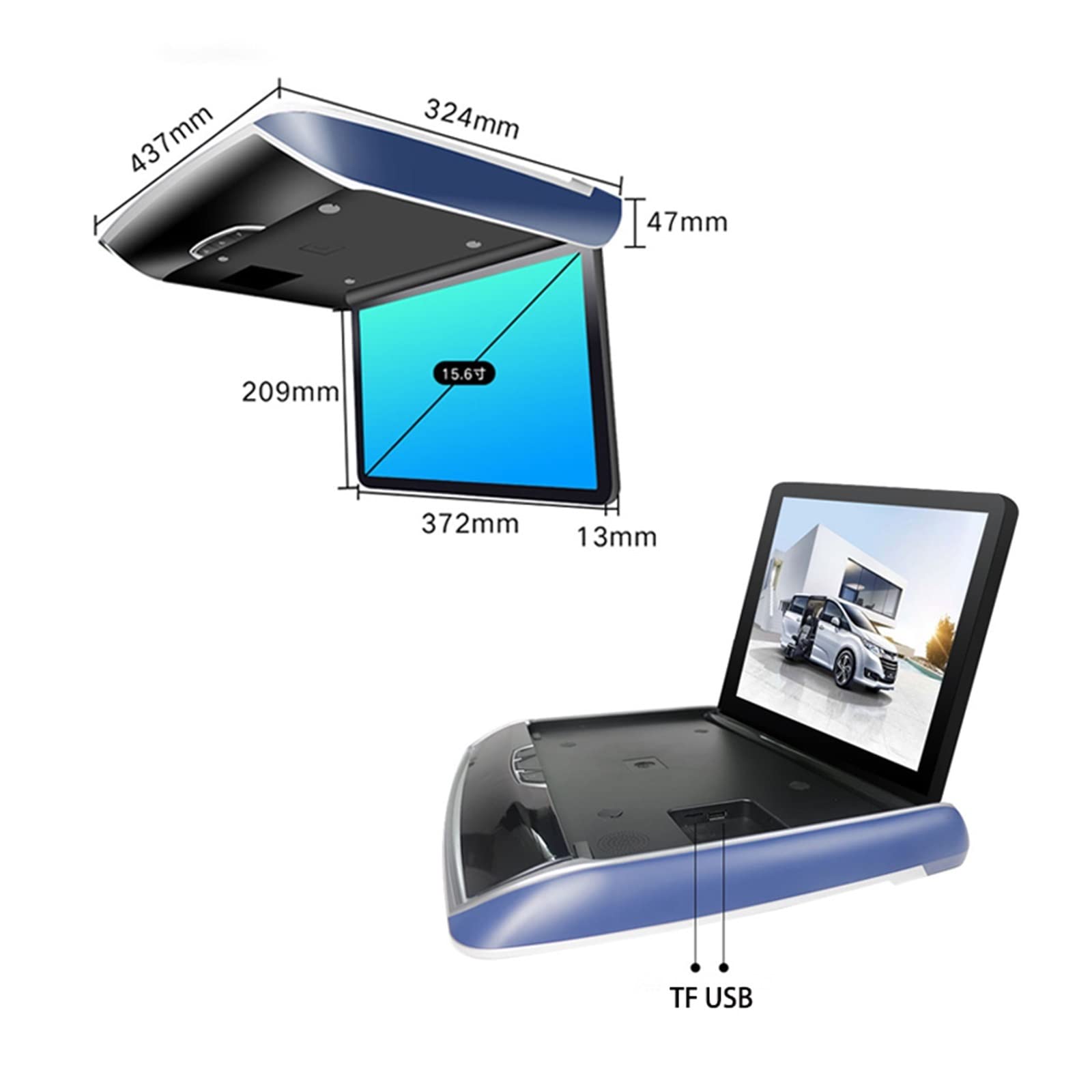 Telewizor w Zagłówku, Elektryczny składany monitor samochodowy ekran IPS odtwarzacz wideo 1080P 8K telewizor sufitowy wyświetlacz do montażu na dachu USB(15.6 inch Black)