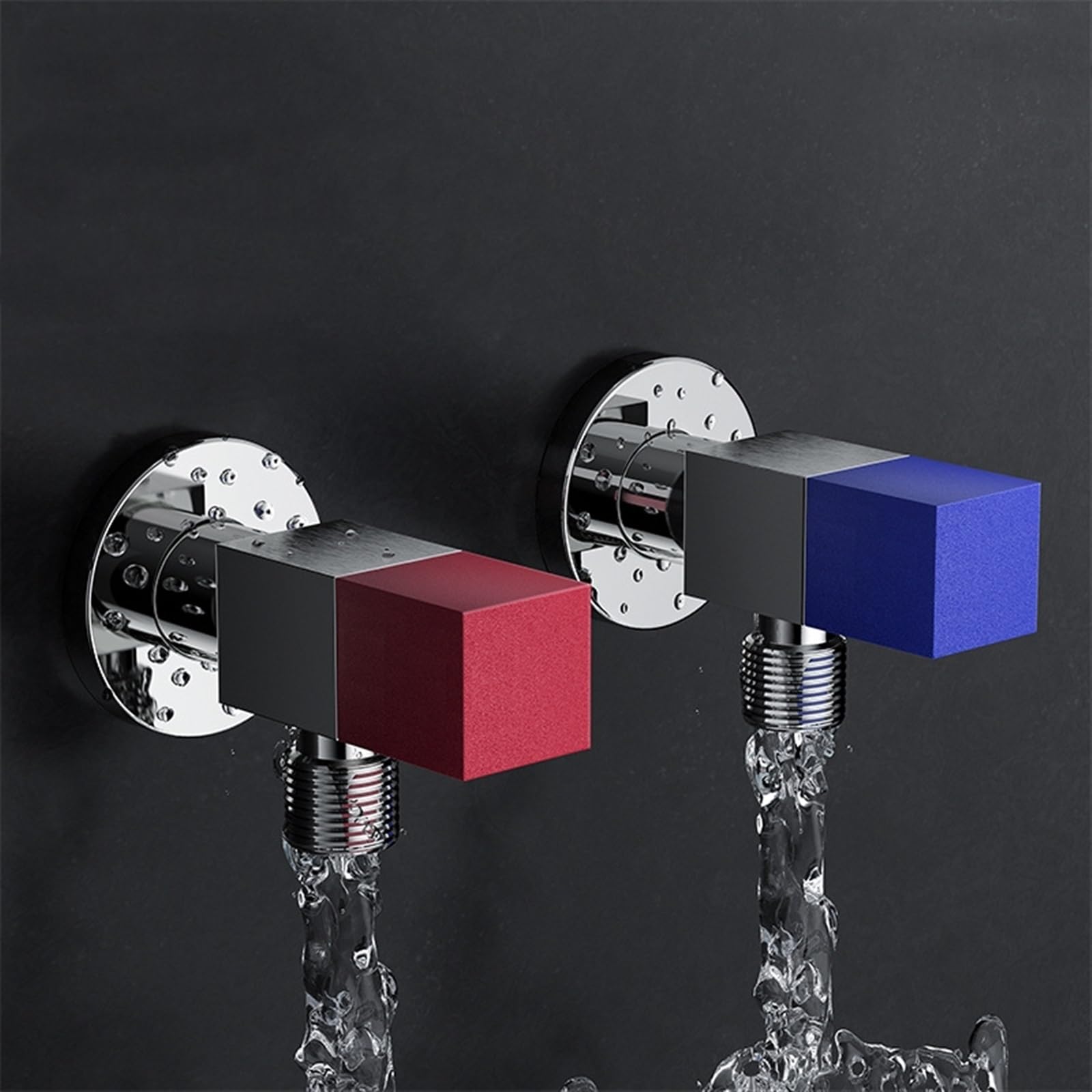 BIVOO 2 Stück rotes und blaues Eckventil, Rückwärtsgang, G1/2 Zoll Messing Wasserhahn T Adapter Badezimmer Dusche Wasserhahn Zubehör Wasserumsteller