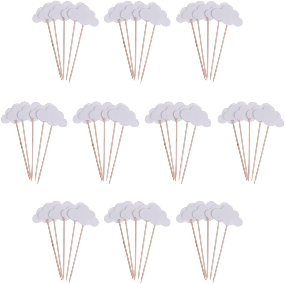 50pcs Cake Toppers Cloud-shaped Cupcake Toppers Cupcake Picks for Wedding Birthday Decoration - White