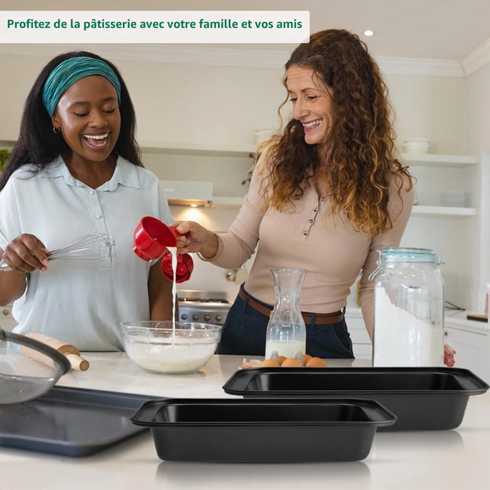 4 Pièces Plat Four Antiadhésif Plat Four Rectangulaire Profonde 31,5 x 22 x 5cm Empilable Plaque De Cuisson Four Facile à Nettoyer Pour La Cuisson De Biscuits, Gâteaux, Viandes et Légumes