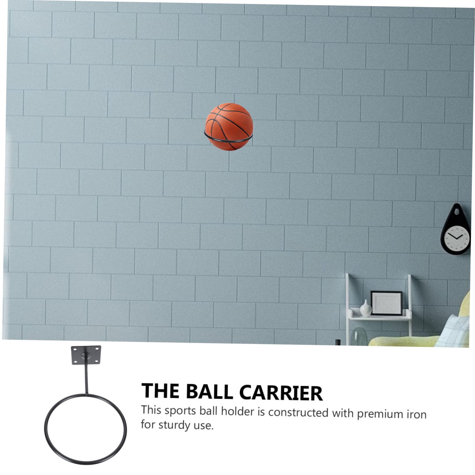 Kisangel Titular De La Pelota Peana Monitor Canastas Baloncesto Soporte De Bola Porta De Garaje Bastidores De Bolas Soportes para Tapones De Pared Planchar Black