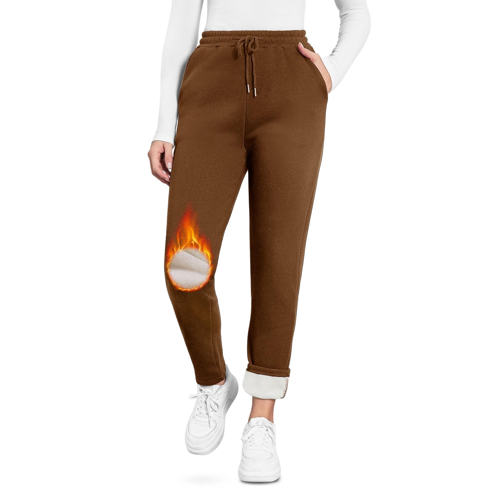 EDOTON Pantaloni da Jogging Donna Caldi Sportivi Pantaloni Termici Ispessiti in Pile Invernale Foderati con Tasche Pantaloni da Allenamento con Coulisse S-XL