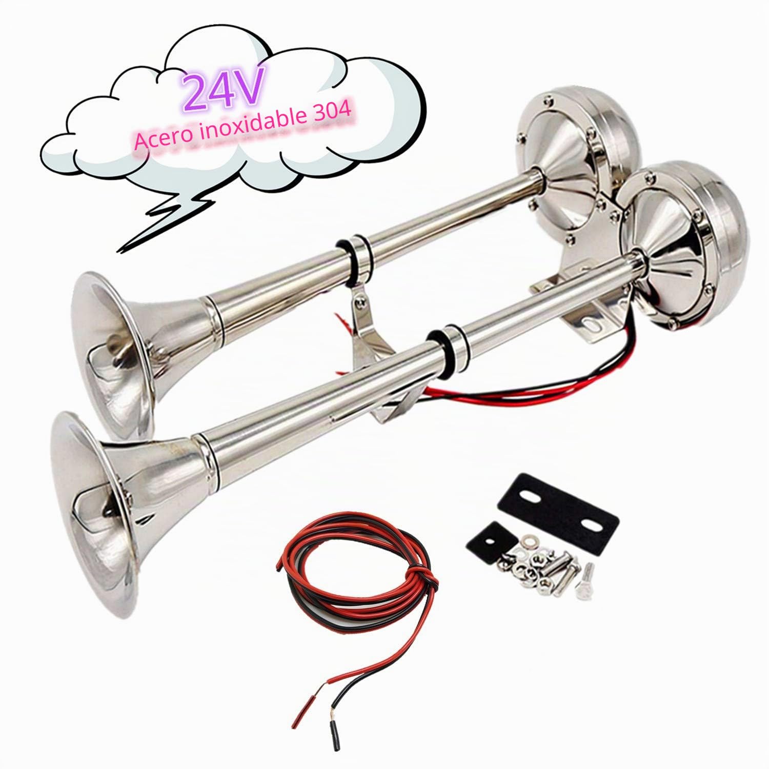 Car horn bocina eléctrica 150dB ponente bocina para coche bocina de coche double de acero Inoxidable para coche para cualquier barco de 24V camiones trenes barcos coches furgonetas car camion