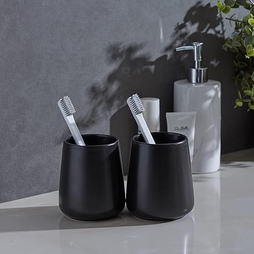 Miniatura 8 de Soporte negro para cepillos de dientes para baño, soporte de cerámica para cepillar, soporte para pasta de dientes, vaso reutilizable para enjuague