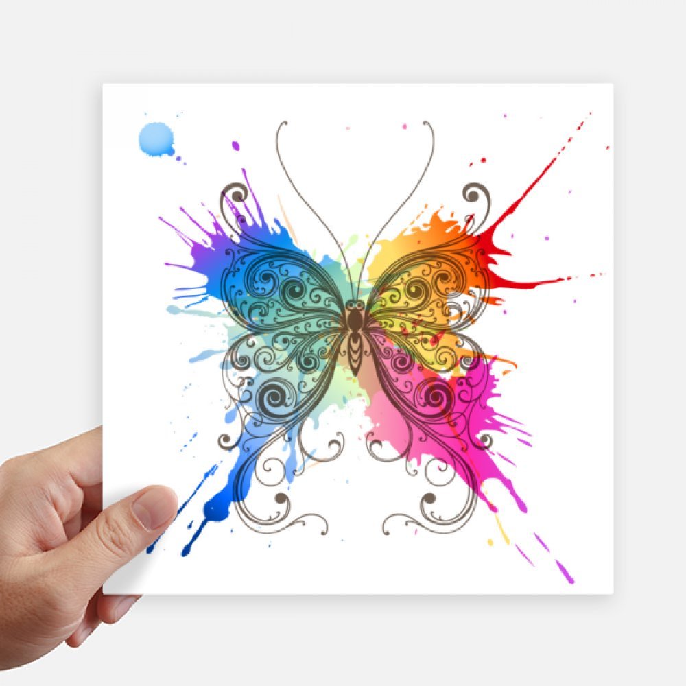 Autocollant carré papillon style encre 20 cm, adhésif de qualité supérieure multicolore 4 pièces