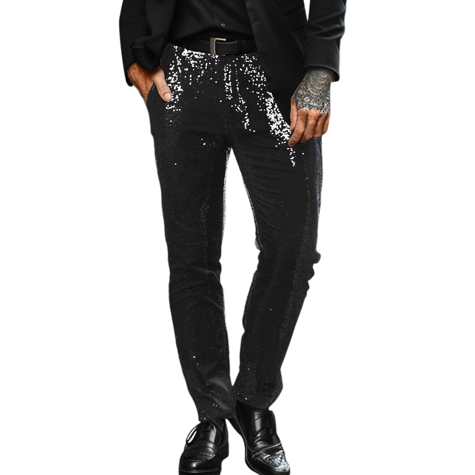 Pantalon de costume à paillettes pour homme - Pantalon de loisirs fin - Noir - Performance - Pantalon à paillettes - Pantalon confortable