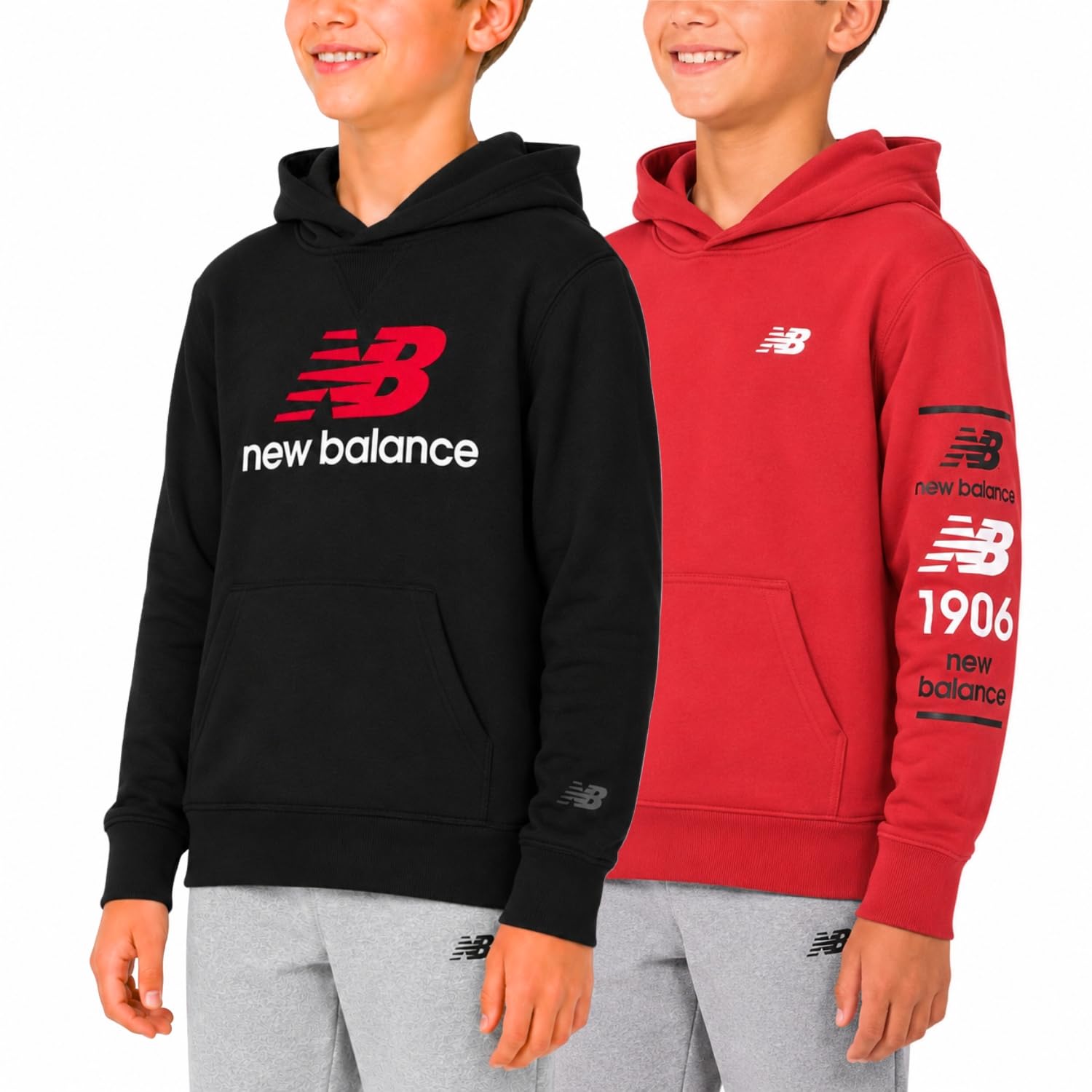 New Balance Boys Hoodie 2-Pack, Cotton Blend Fleece Pullover Sweatshirts | Premium Kids Hoodies, Kangaroo Pocket, 2-Pack Value, Boys Active Clothes,