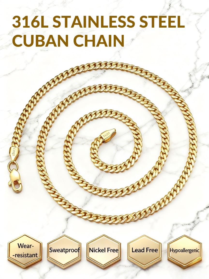 Trendy Silver/14K Gold Plated Diamond-Cut Cuban Link Chain for Men, Never Tarnish 4mm/5mm Stainless Steel Miami Cuban Necklace 16/18/20/22/24/26 Inch - Image 5