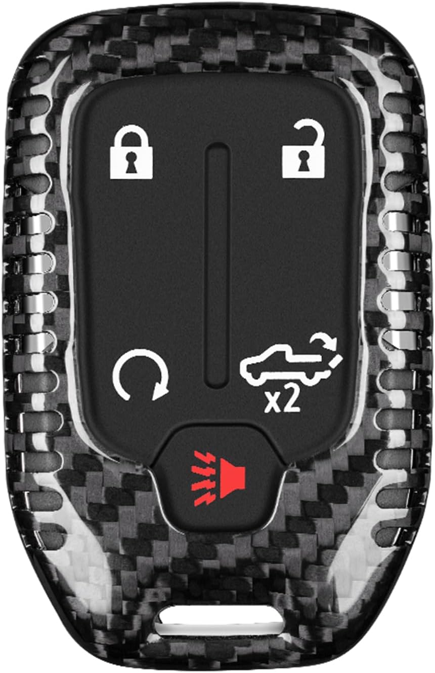 Genuine Carbon Fiber Key Fob Cover for GMC Acadia Sierra 1500 2500HD 3500HD Terrain Yukon Denali XL / for Chevrolet for Chevy Silverado Suburban Tahoe Car Key Fob Case for Men Women - Black