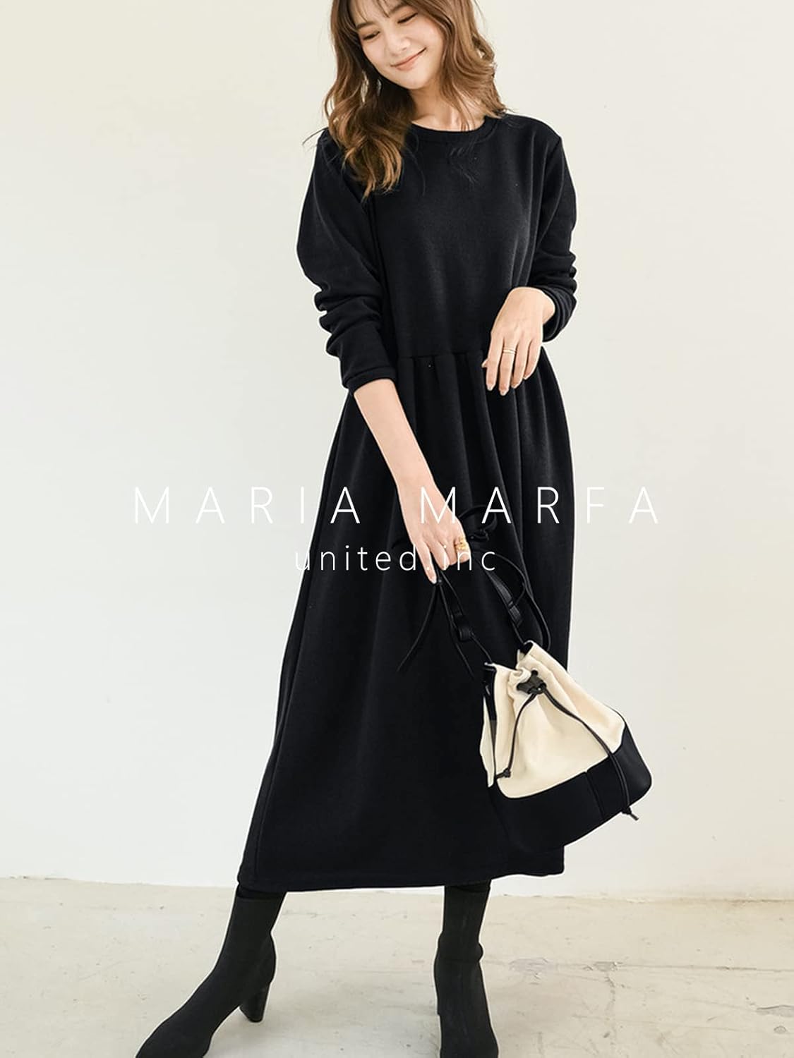 [MARIA MARFA] 5色展開 ゆったり 楽ちん 長袖 ワンピース あったか 体型カバー マタニティ ルームワンピ 春 秋 冬 レディース [1A-M37]