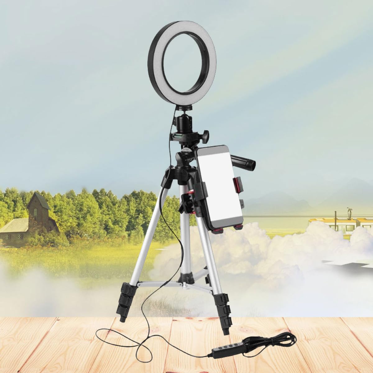 Hemobllo Luce Anello LED con Treppiede Leggero per Video Youtube Streaming Live e Trucco Mini Luce LED per Fotocamera Supporto per Telefono Cellulare Colore Casuale