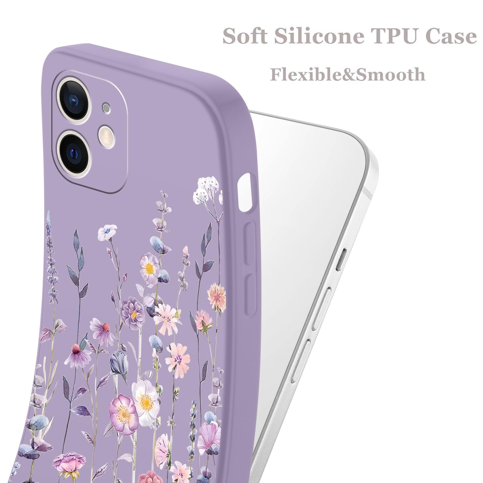 Pnakqil 2 Pezzi Cover per iPhone 12 6,1 Fiore Aesthetic Floreale Disegni Custodia Protezione Fotocamera Sottile Silicone TPU Morbida Antiurto Cellulare Case per Donne Ragazza