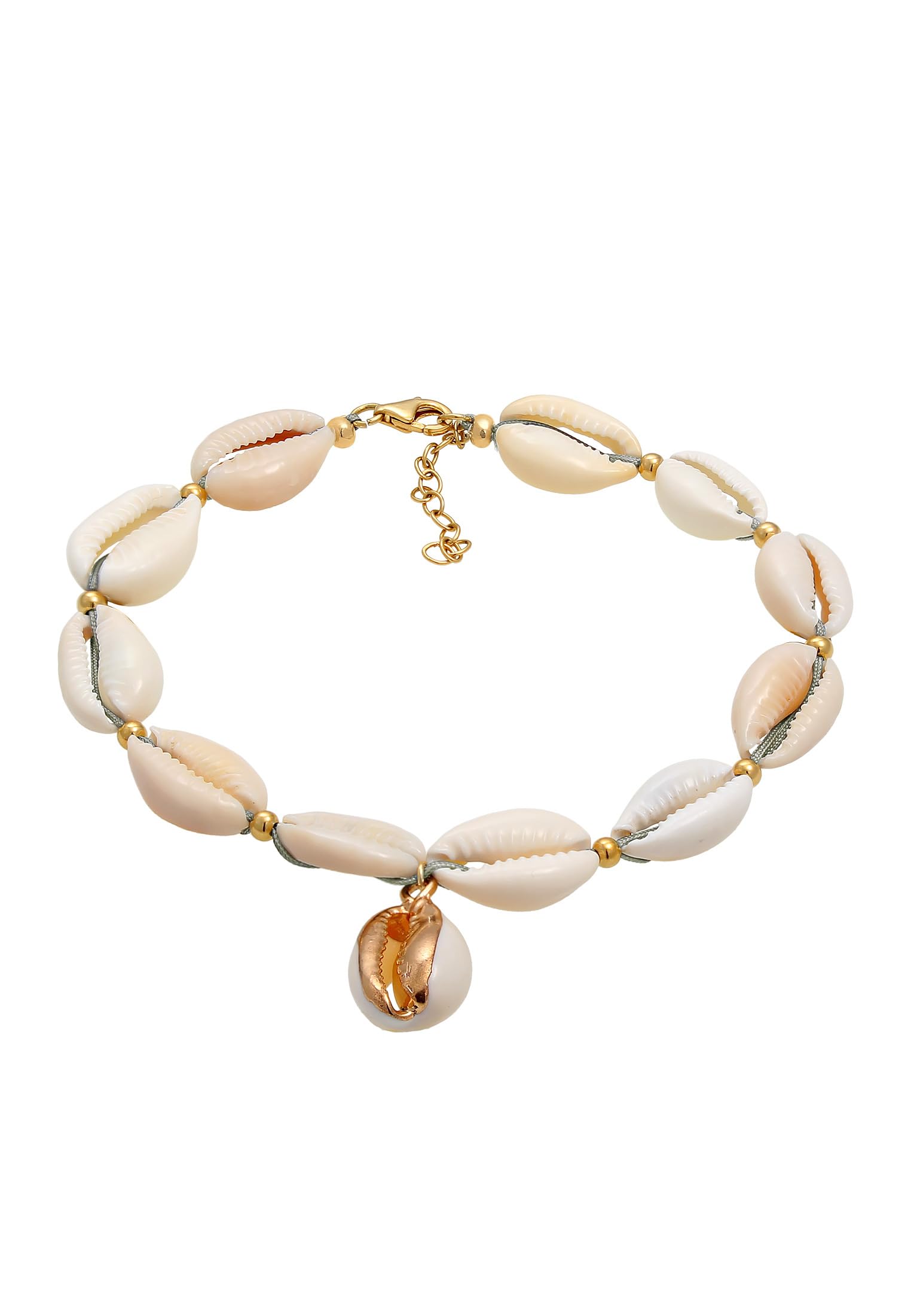 Elli Women's Anklet Summer Trend with Cowri Shells in 925 Sterling Silver Gold-Plated, 220, Shell, None