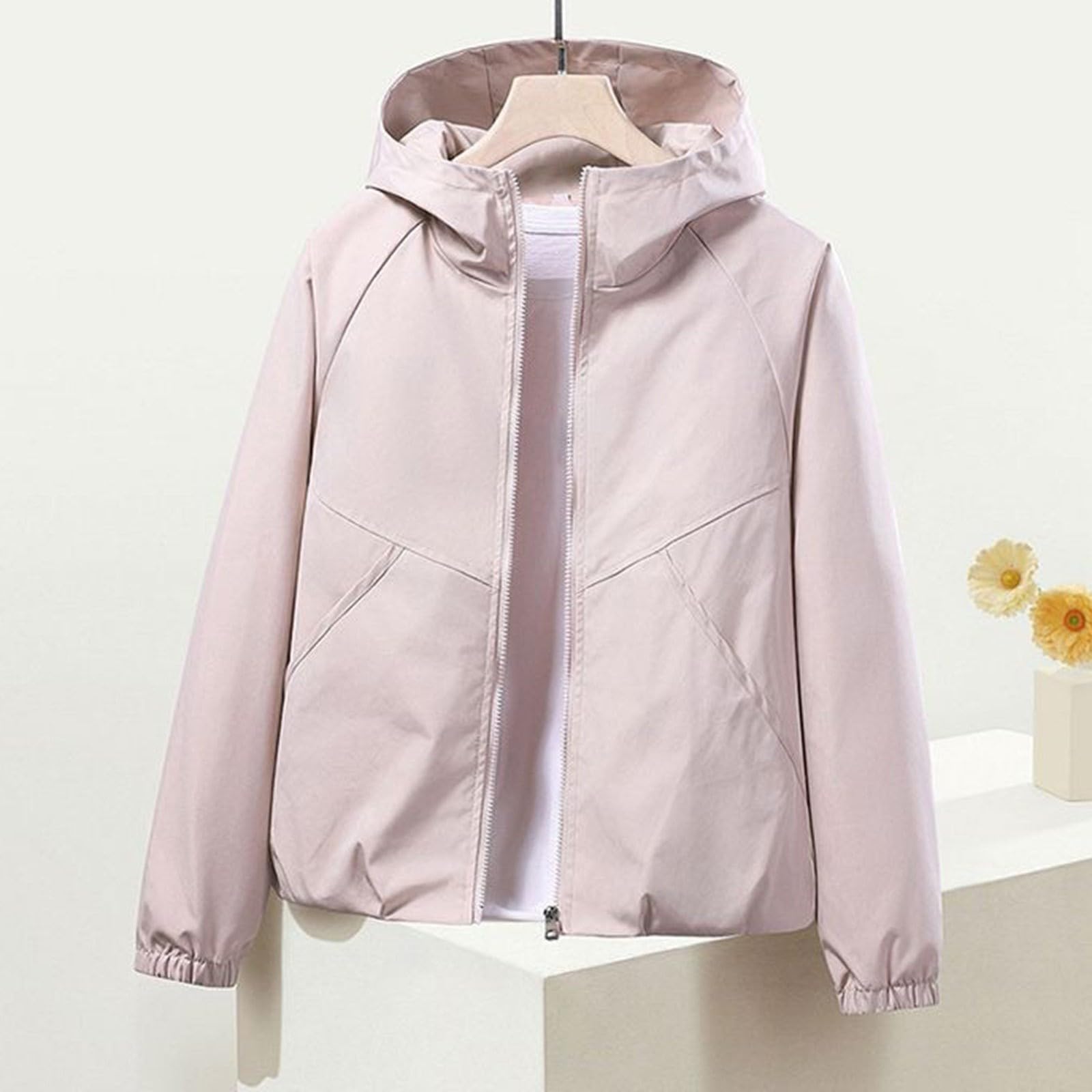 Chubasquero para mujer, resistente al agua, transpirable, cortavientos con capucha, chubasquero con cremallera, chaqueta de entretiempo, ligera, cortavientos, chaqueta con capucha, chaqueta deportiva