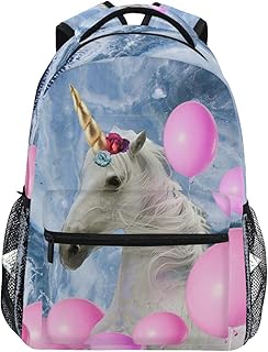 Oarencol Blue Marble Unicorn Pink Balloon Fantasy 3D Animal Horse Zaino Bookbag Daypack Viaggi Scuola College Bag per Donna Uomo